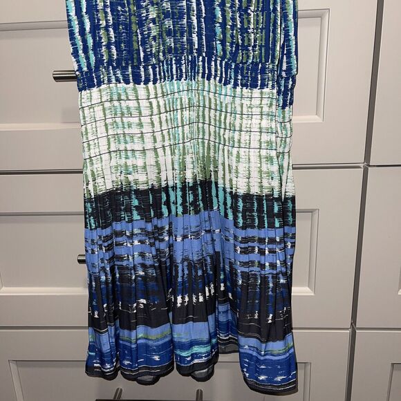 Ramy Brook Paris Warp-Print Sleeveless Blouson Dress XS Navy/Green - Picture 5 of 8